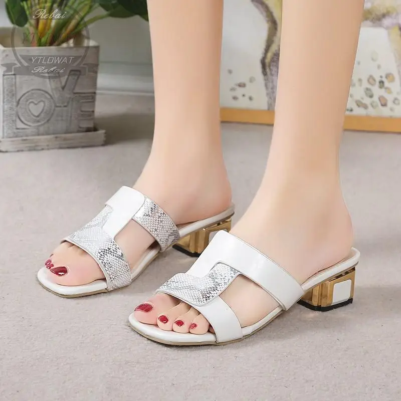 Vintage Women's Sandals 2022 New Summer  Women Thick Heels Heels Slippers Top Quality Newest Working Casual Shoes Woman
