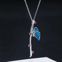 100 real 925 silver zircon necklace chain for women chinese ethnic style butterfly flower branch pendant necklaces jewelry xl39