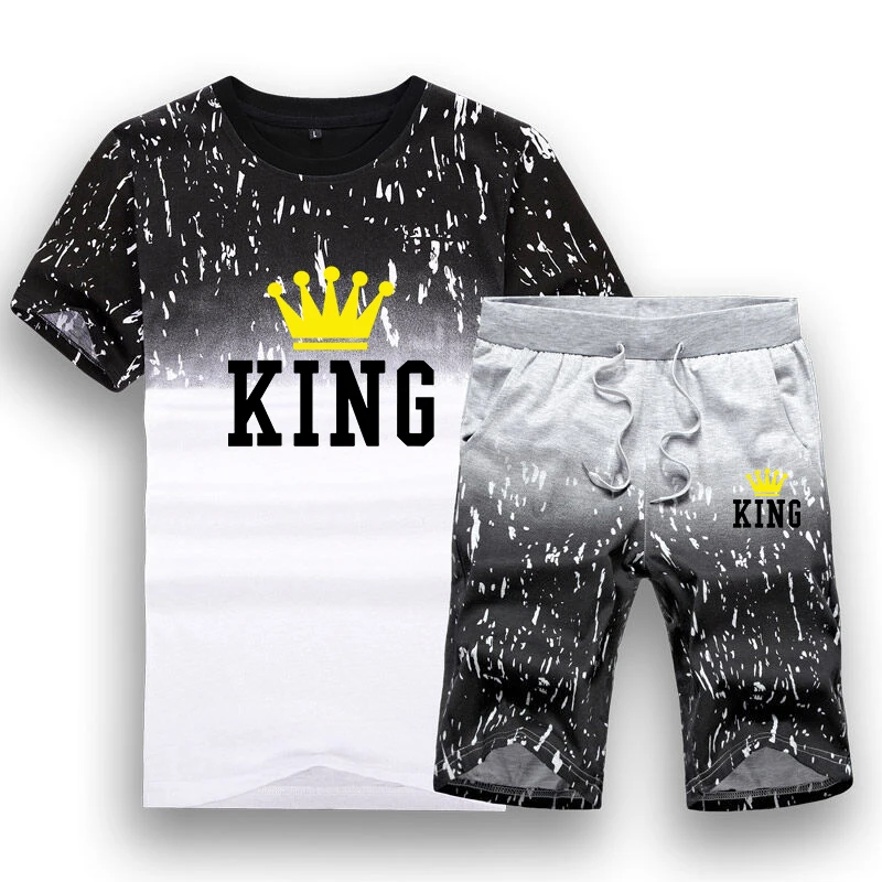 New Summer Men's Fashion Sports Suit Cotton Print T-shirt Shorts Comfortable Short-sleeved Shorts