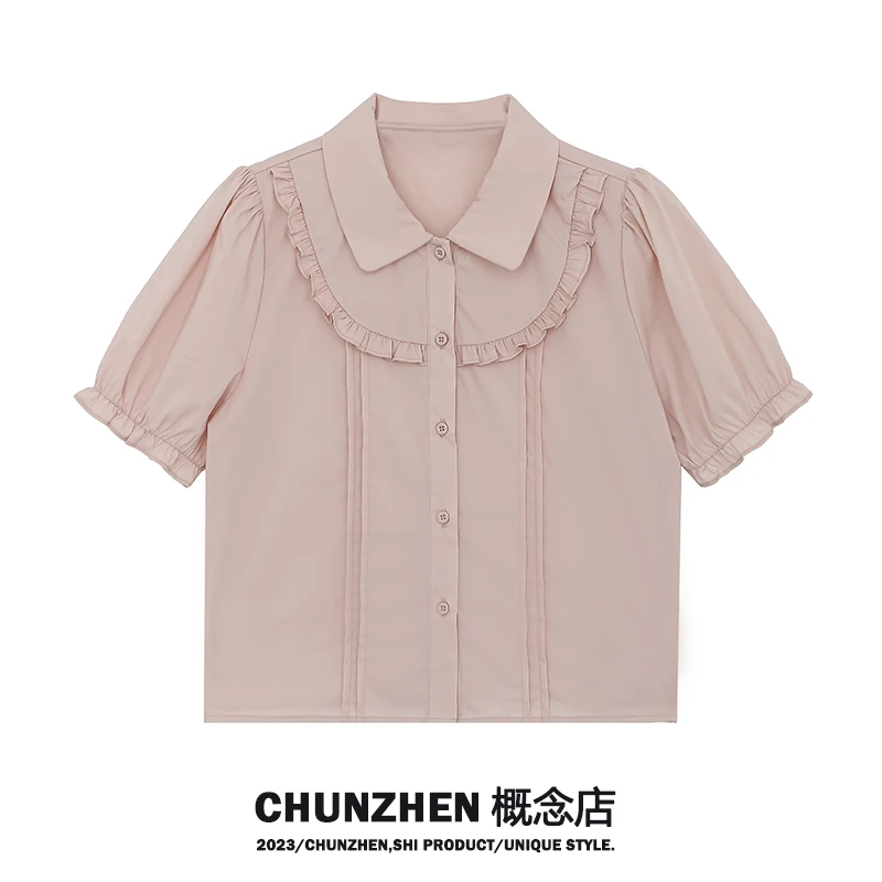 Chunzhen Summer Bubble Lapel Lace Short sleeve Shirts Cute Girl 2023 Spring All-Matching Shirt