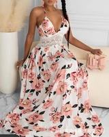 2022 spring and summer new womens dresses long sexy suspenders full floral sexy lace suspenders long dress