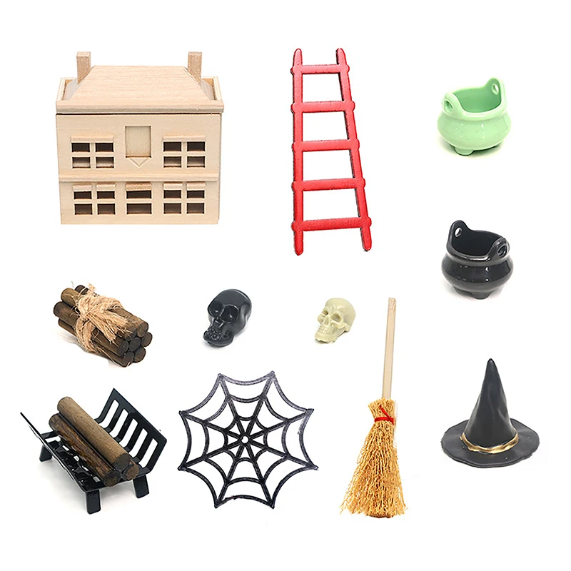 

1Set Dollhouse Miniature Storage Cabinet Witch Hat Spider Web Model Halloween Furniture Ornament Decor Toy