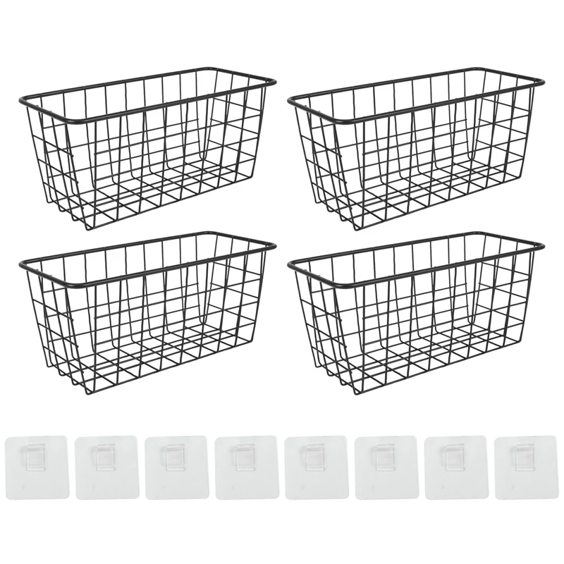 

Metal Hanging Wire Basket With Hooks For Storage Wall Mount On Door Sturdy Organizer Holder 4 Pack