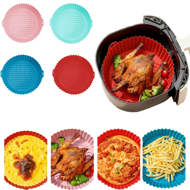 

AirFryer Silicone Pot Reusable Round Air Fryers Accessories Baking Pizza Plate Grill Pot Kitchen Accessories