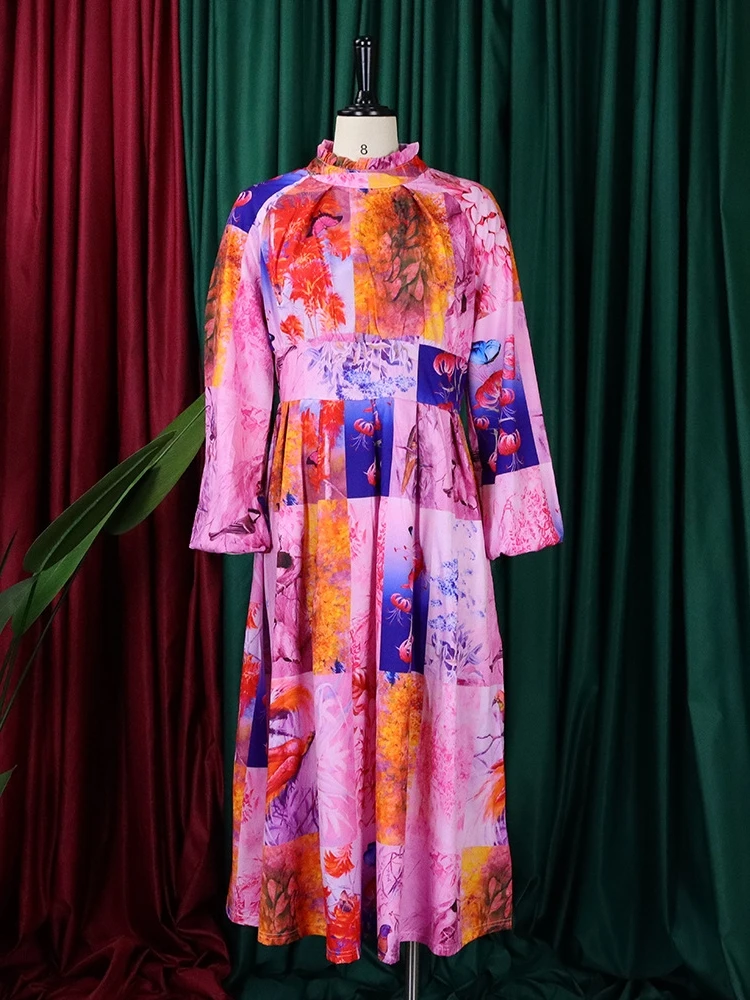 Vintage Plus Size Birthday Dresses Elegant Full Sleeve Print Maxi Dress Summer Ball Gown Night Party Robe Femme 2023 Vestidos