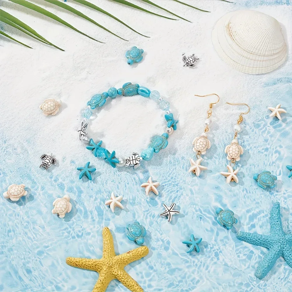 Бусины бирюзовые в виде черепахи морской звезды 20/40 шт.