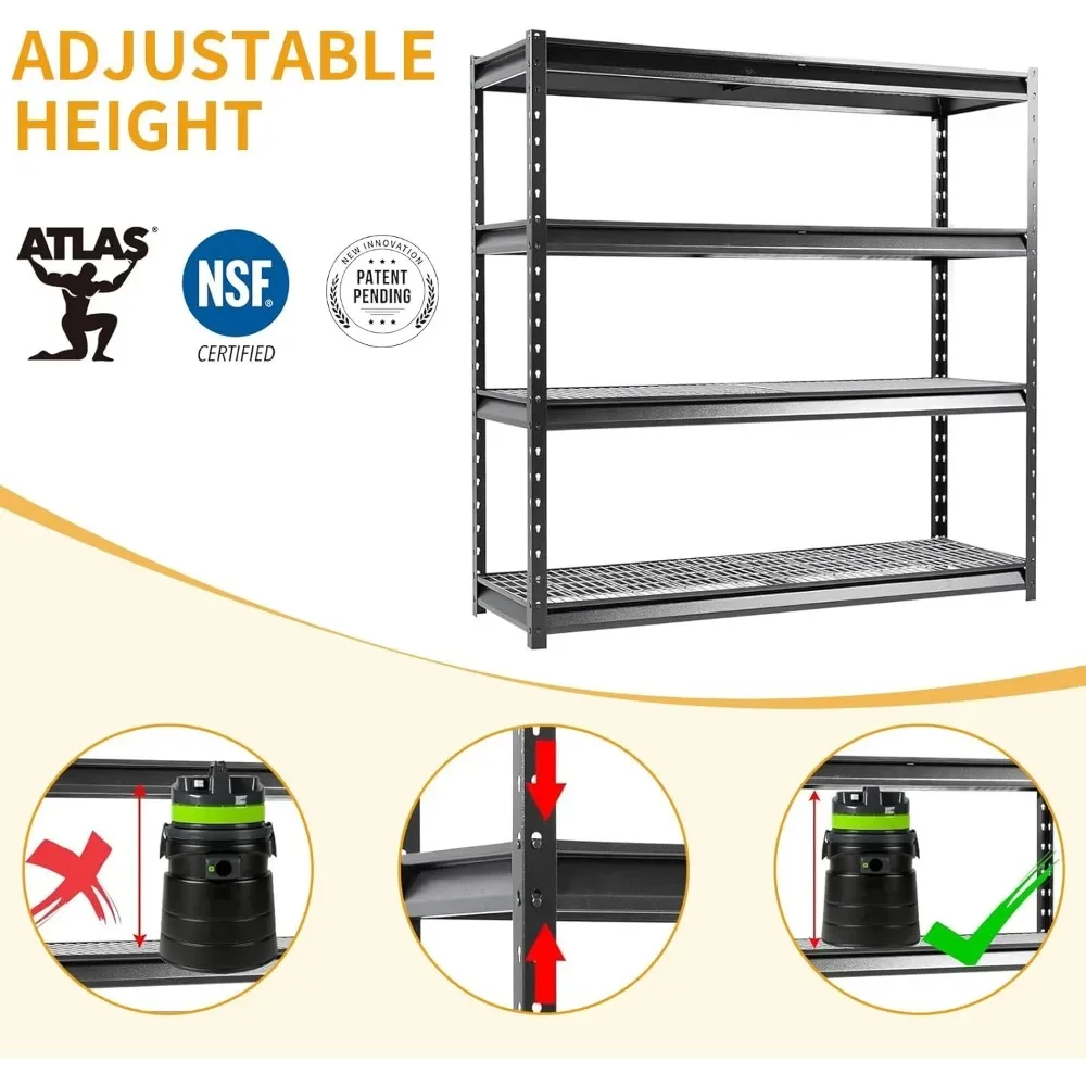 Сверхмощные гаражные стеллажи шириной 72 дюйма 8000 фунтов 4-х уровневые