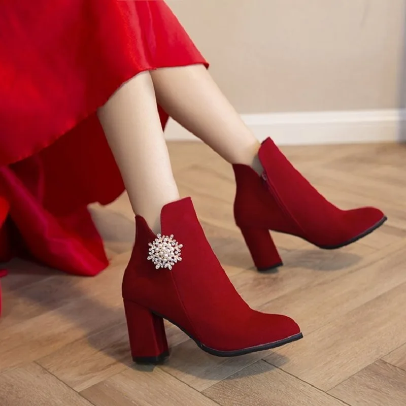 2022 Fashion Red Fashion Boots 35-40 Women's Shoes High Heel 7cm Sexy Pointed Women's Fashion Boots