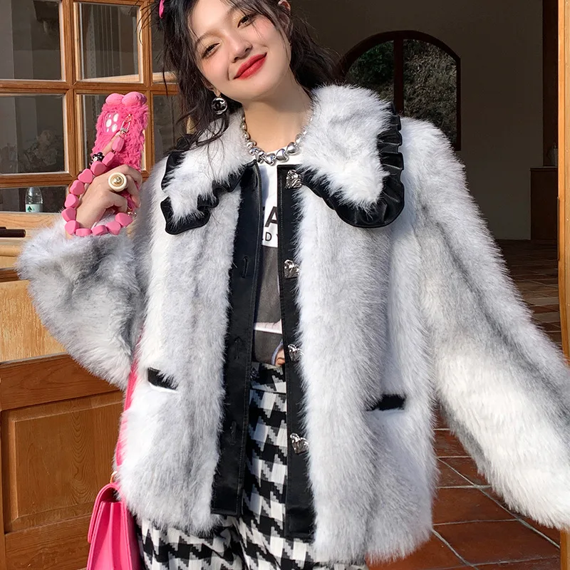 

2022 Winter New Women Plush Jacket High Quality Mid Length Single Breasted Fleece Warm Faux Fur Coats Elegant Female Clothing