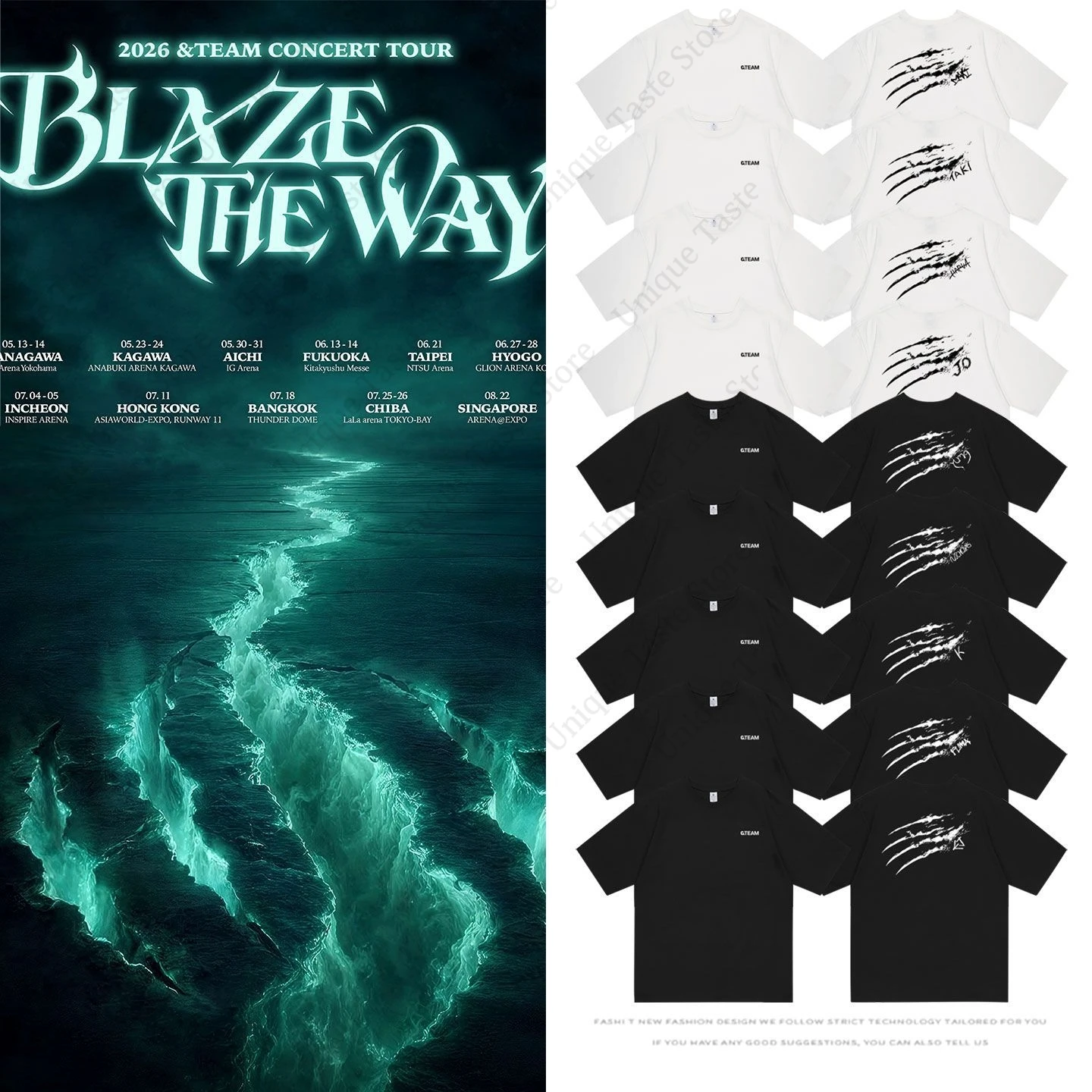Фото ‌ Футболка &TEAM из чистого хлопка с принтом, как на концертном туре BLAZE THE WAY, для фанатов, для мужчин и женщин, высококачественная летняя футболка с коротким рукавом. №1