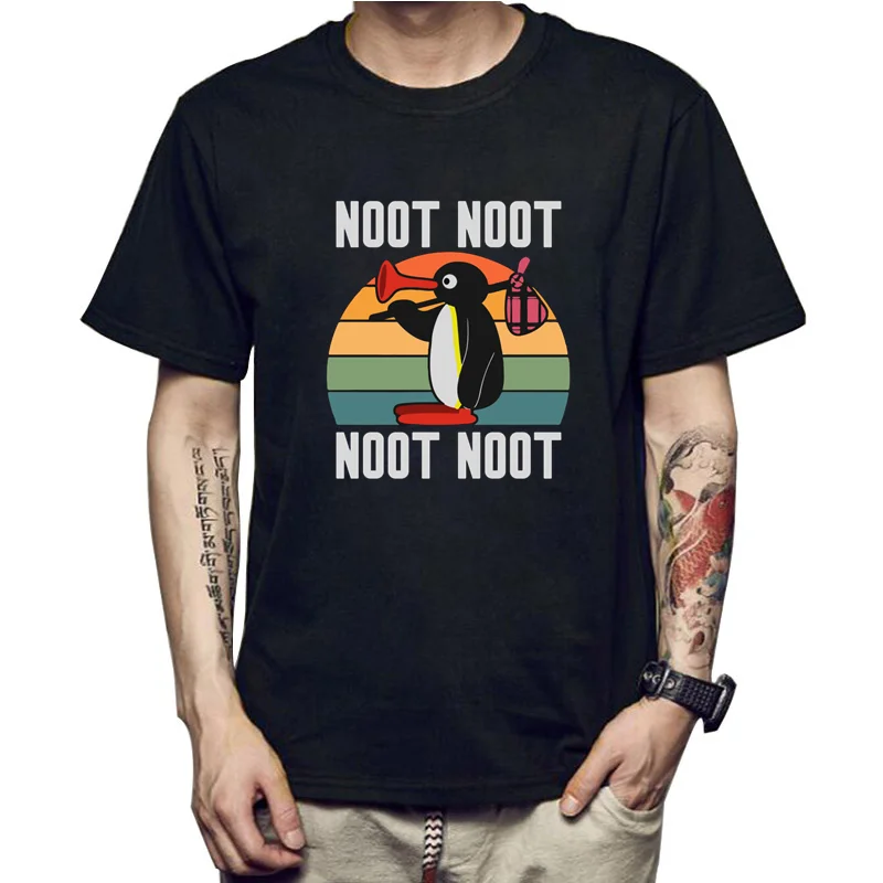 

Noot Pingu Noot Pingu Retro Funny T Shirt Men's Ultra Ulzzang Pattern Short Sleeve 100% Cotton Print Top Fashion Hip Hop Apparel