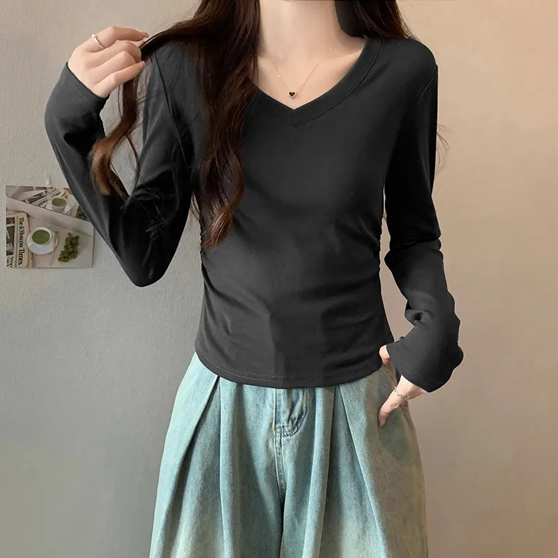 Нишевая Модная брендовая Коллекция с длинным рукавом футболка V-образным вырезом