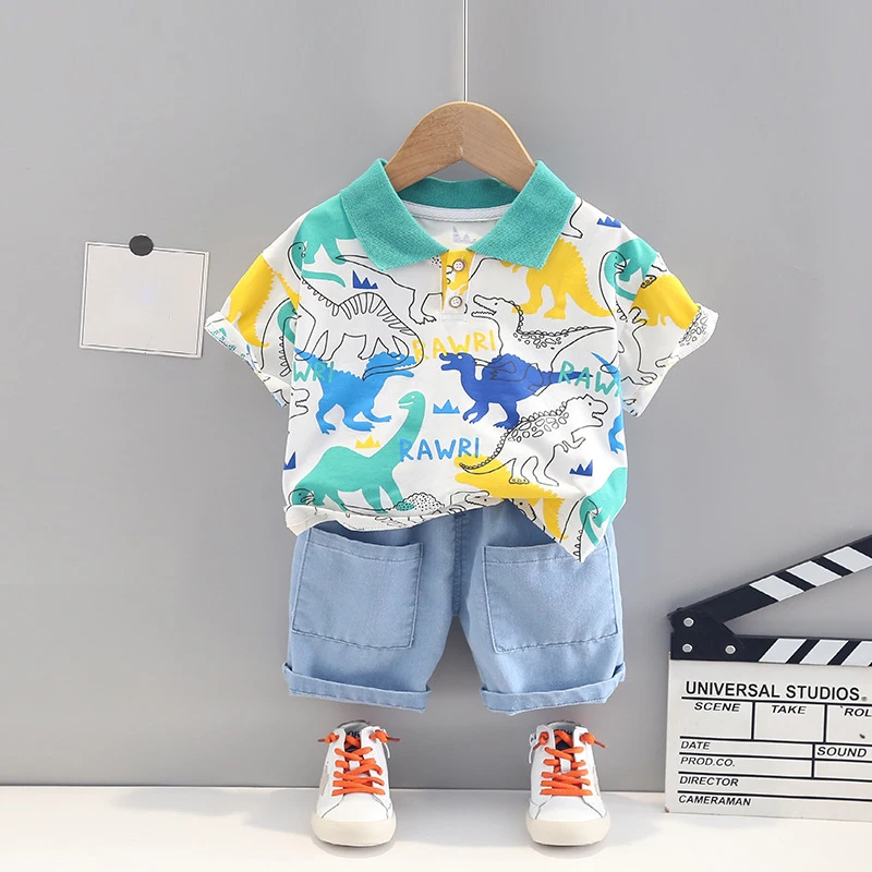 

Boys Clothing Sets 2022 Summer Baby Tracksuit Kids Cartoon Dinosaur T Shirt Shorts Infant Clothes Outfits Child 2 Piece Suit