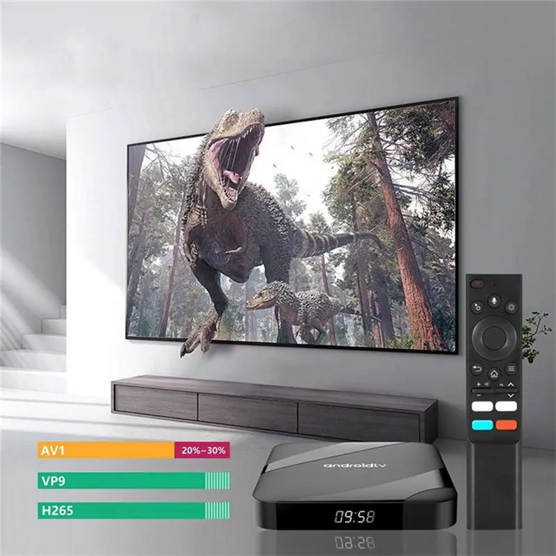 ТВ-приставка ABKN-ATV Android 14 Smart TV Box AV1 S905W2 Quad-Core с двойным Wi-Fi, голосовым пультом ДУ, медиаплеером 8K 4K, штекер EU (art.: 3920d855ce540) - 3920d855ce540