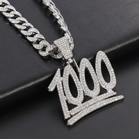 mens hip hop jewelry 1000 number pendant necklace miami cuban link chain iced out bling necklace male mens jewelry choker gothic