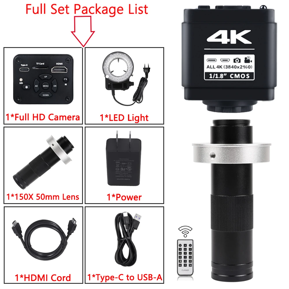 Цифровая камера для микроскопа Ultra 4K для электроники, промышленная камера imx678 с датчиком и фокусирующим объективом 150X 215X, объектив с 180-кратным зумом