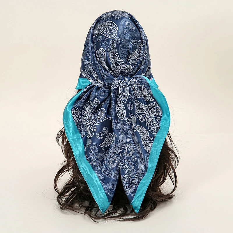 Модный Квадратный Шарф С Принтом Пейсли 90-цветные Шелковые Шали Женская Повязка