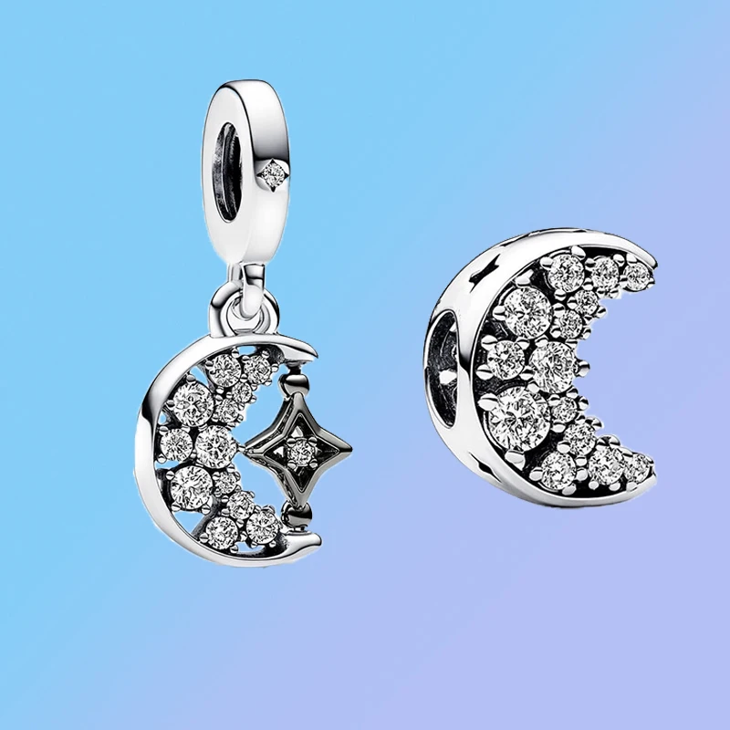 

2023 New Jewelry 925 Sterling Silver Brilliant Crescent Moon and Spinning Star Charms Exquisite Petite Women's Pendant