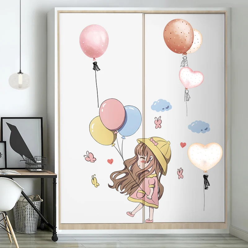 

[shijuekongjian] Cartoon Girl Wall Stickers DIY Balloons Mural Decals for Kids Rooms Baby Bedroom Nursery House Decoration