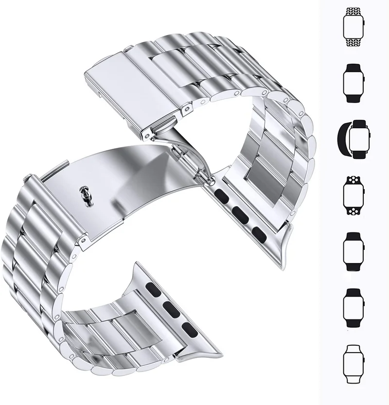 Звеньевой браслет из нержавеющей стали для Apple Watch 7 6 5 4 3 2 ремешок браслета 38 мм 40 44
