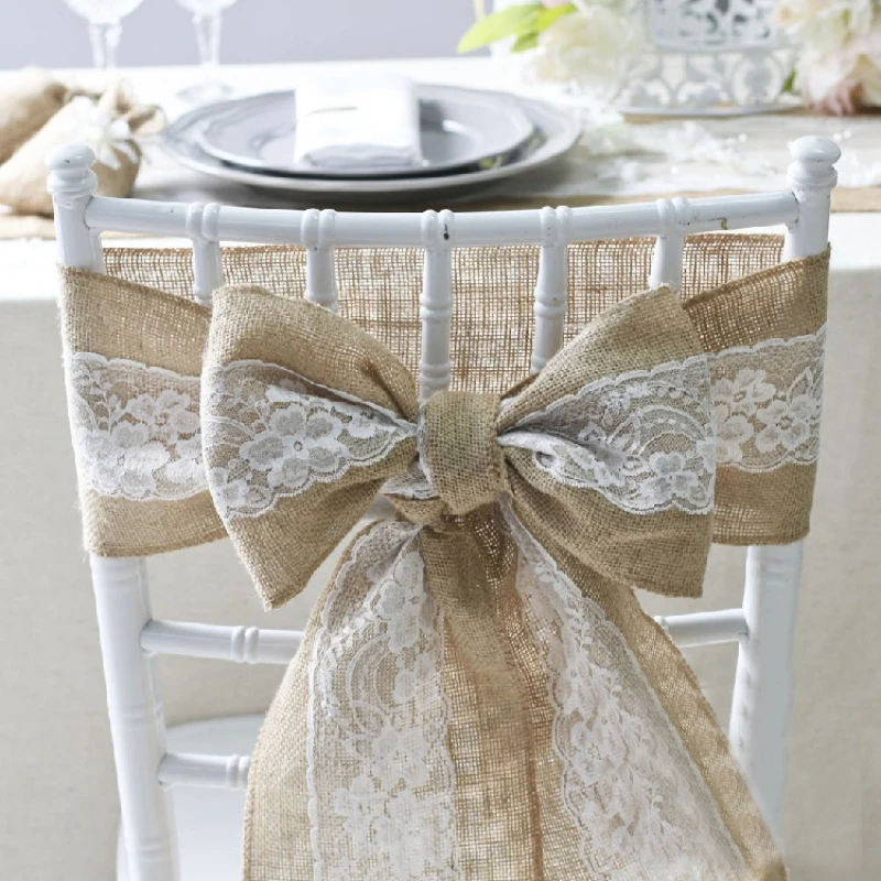 

European-style linen lace chair back straps Retro simple wedding festival venue decoration bow 15*240cm