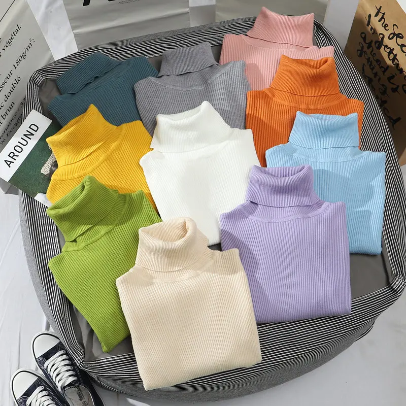 

Women Turtleneck Sweater Soft Slim Jumpers For Women Solid Elastic Casual Pullovers Basics Sweater 2021 Autumn Winter