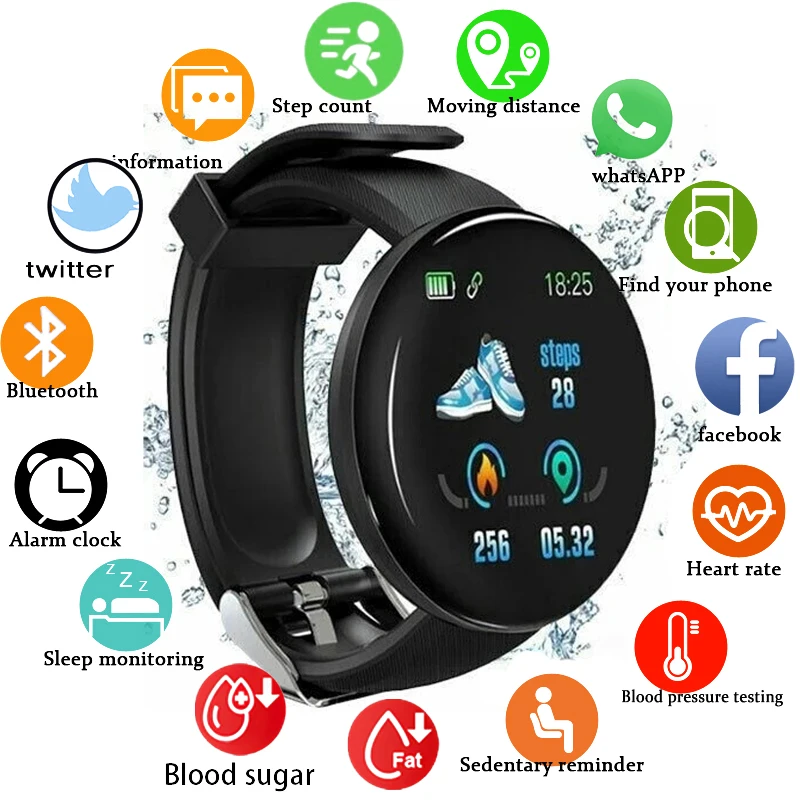 Новинка умные часы D18 для мужчин и женщин спортивные фитнес-часы с Полноразмерным