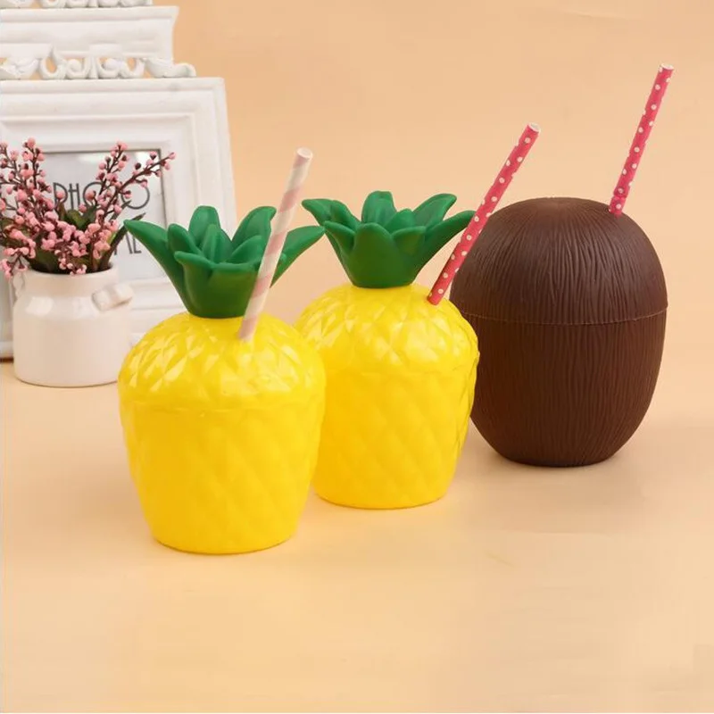 6/12pcs Hawaii Tropical Pineapple Strawberry Coconut Cup Luau Flamingo Party Birthday Wedding Decoration Summer Beach - купить по