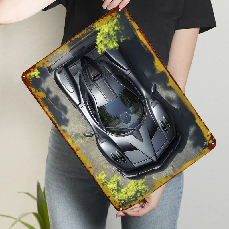 Фото Pagani Zonda Top View Металлические вывески Автомобильный плакат Украшение комнаты Декор на заказ Жесть Знак для настенного художественного украшения Предметы домашнего декора №3