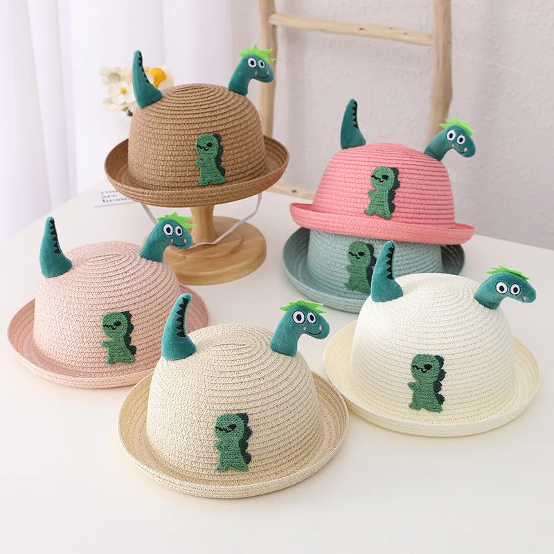 Детская мультяшная соломенная шляпа с динозавром летняя модная однотонная
