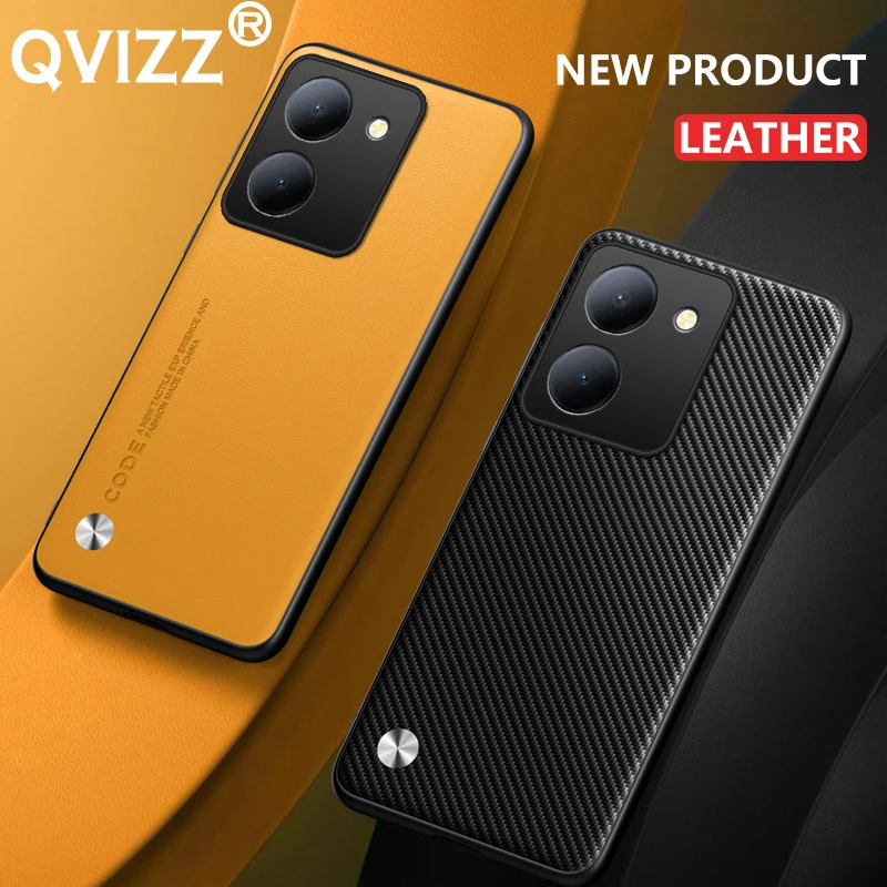 

Luxury Leather Case for vivo Y78 Carbon Fiber Ultra-thin Frosted Armor Shockproof Soft Silicone Edges Hard Phone Cover vivoY78