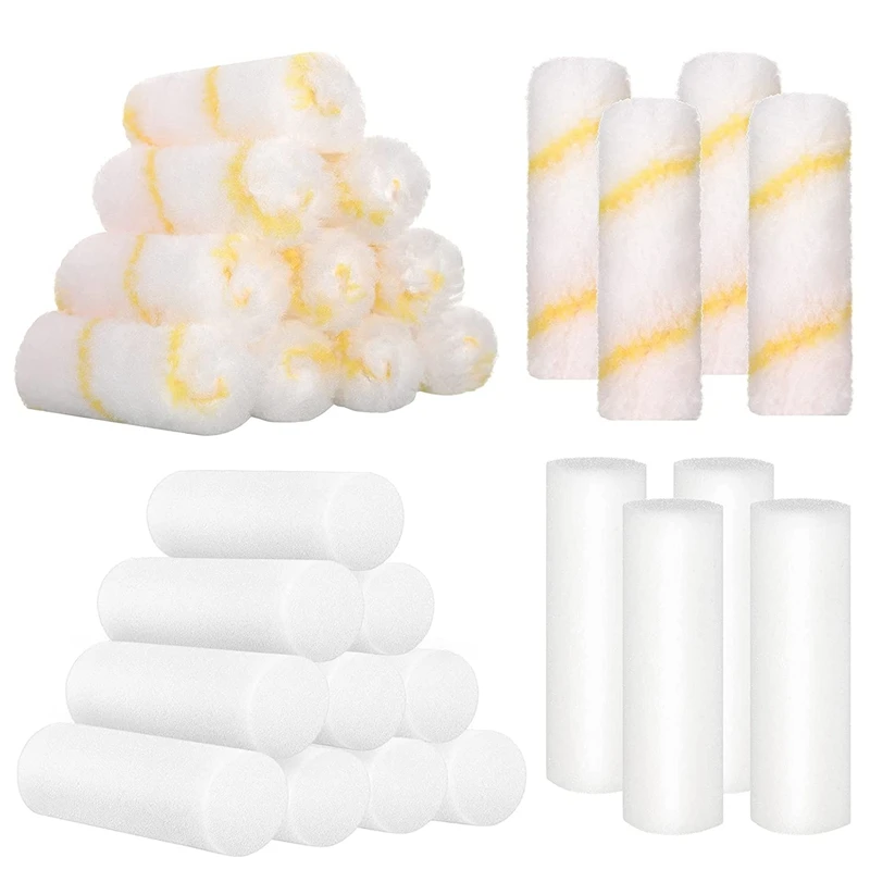 

New-20 Pieces 4 Inch Sponge Roller Refills Small Sponge Paint Rollers Covers Sponge Roller Brushes Kit For Roller Frame