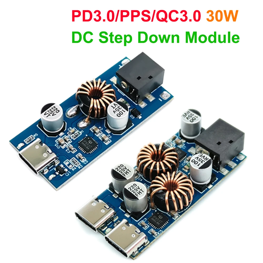 

Double USB Type-C 30W charging board fast charging support protocol PD3.0/PPS/QC3.0 DC step-down DIY modification module