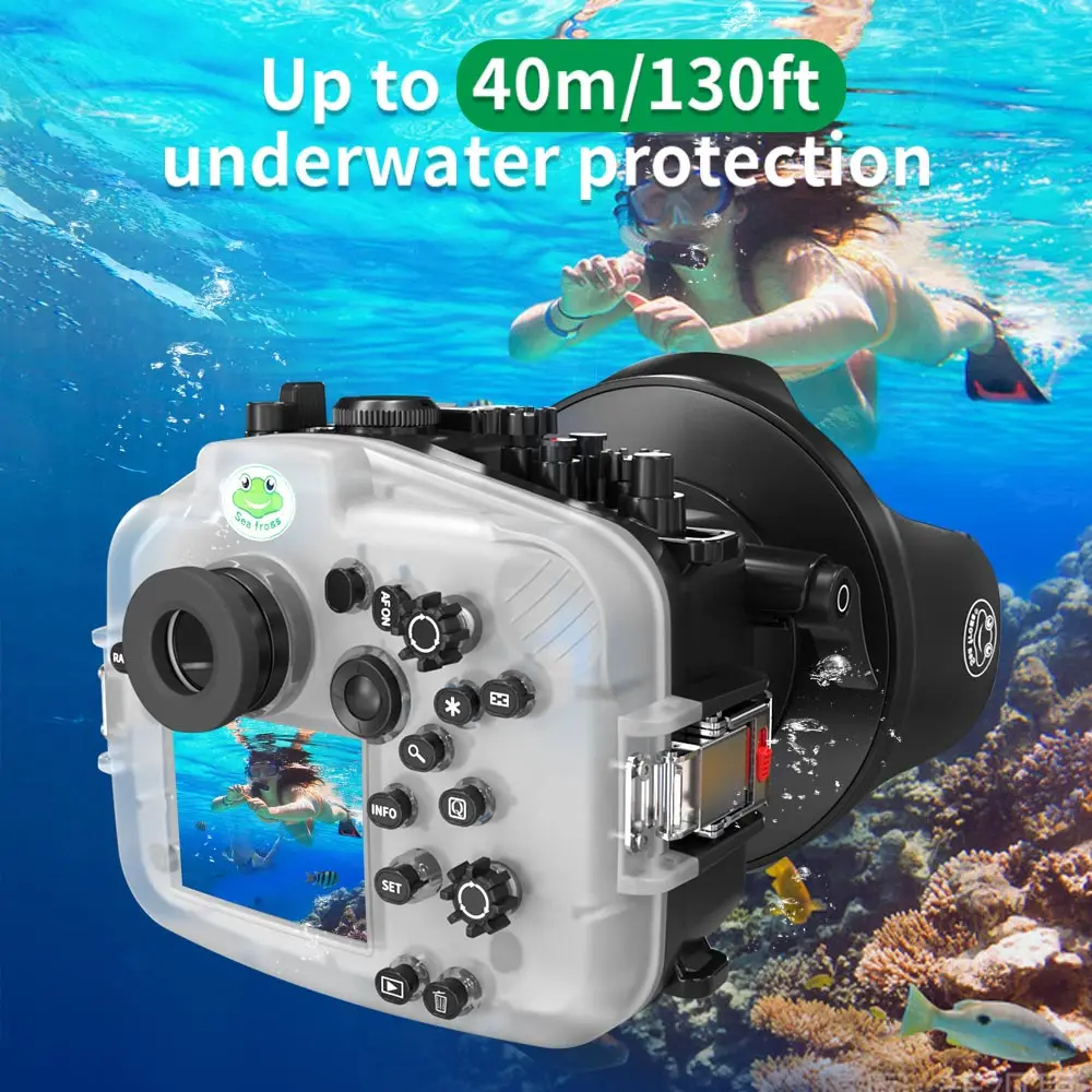 Фото Seafrogs Professional 40-метровый корпус для подводной фотографии Quipments для дайвинга для Canon EOS R6 со стеклянным куполом «рыбий глаз» №1