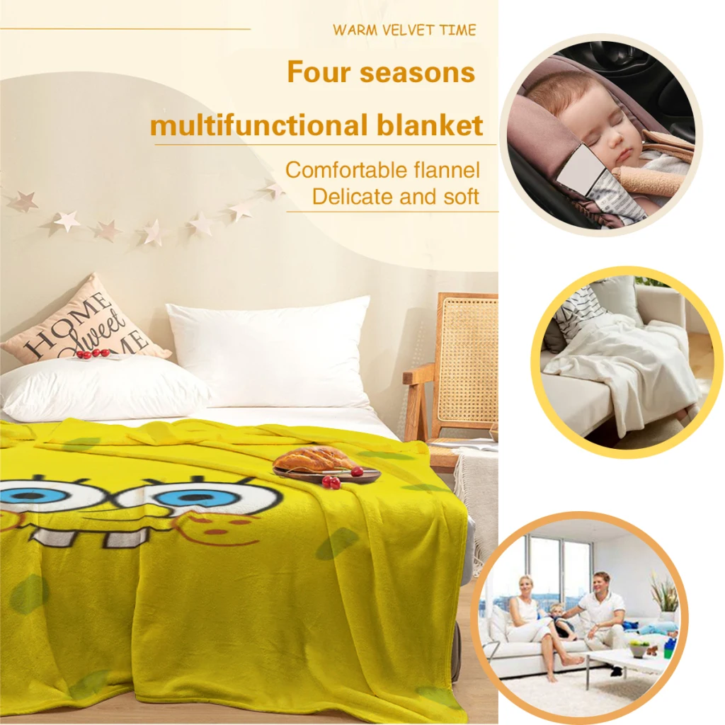 Одеяло Губка Боб с фланцем текстильный декоративный портативный супер мягкий