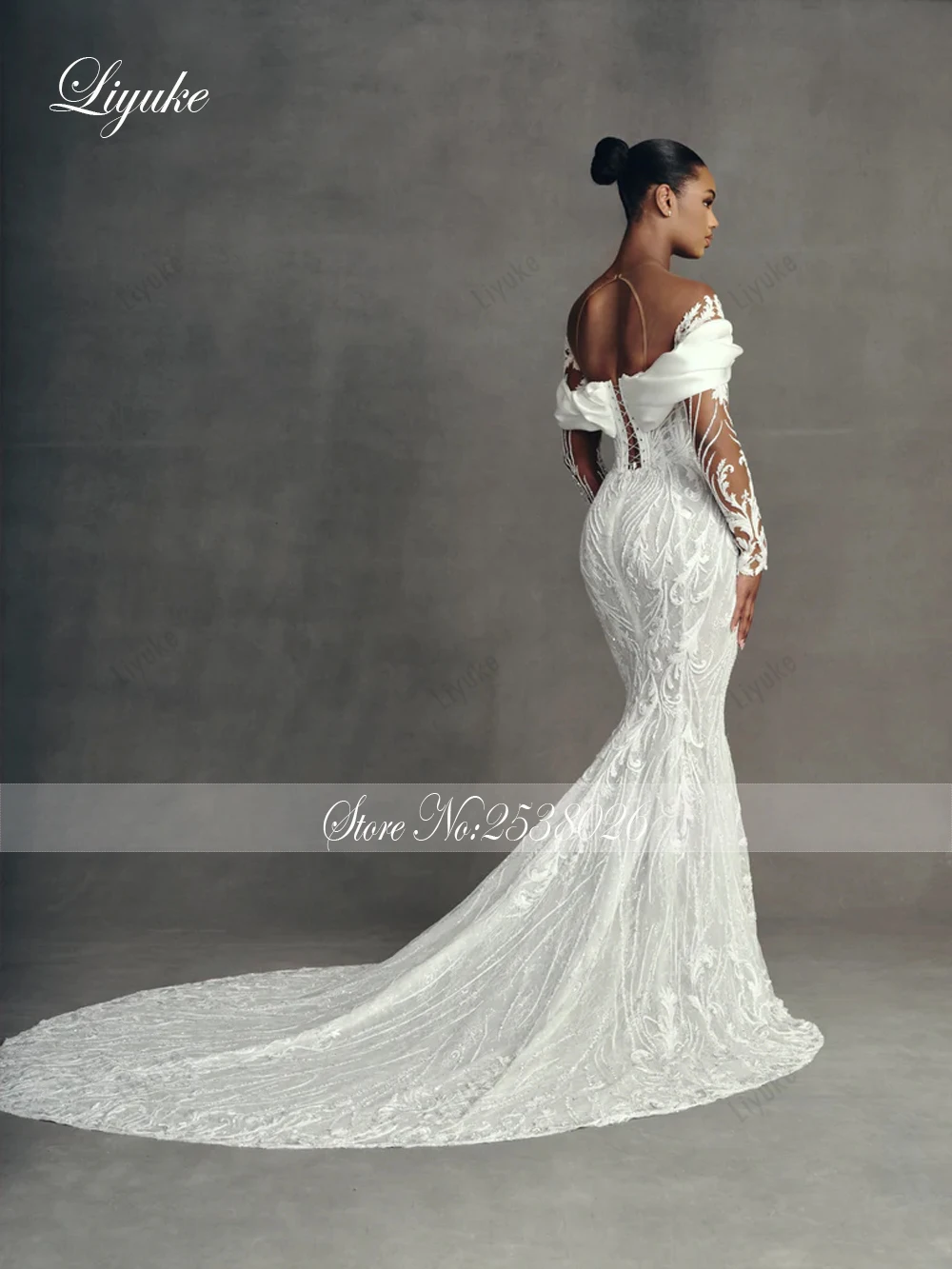 Фото Liyuke Роскошные свадебные платья русалки с вышивкой на заказ Robe De Marriage со съемным шлейфом 2 в 1, кружевные свадебные платья с трубой №4