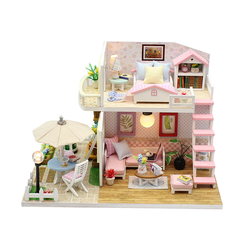 

Handmade Pink Loft DIY Dollhouse Wooden Toys Doll House Furniture Assemble Miniature Dollhouse Toys For Children Christmas Gift