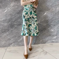 korean fashion silk skirts womens floral satin office lady midi skirt plus size xxxl mermaid skirt faldas mujer moda skirts