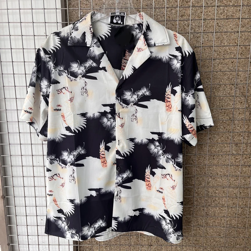 

Men Women Casablanca Shirt High-quality Eagle Feather Print Short Sleeve Hawaiian Beach Lapel T-shirt High Street Retro Top Tee