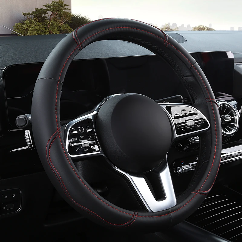 Автомобильный противоскользящий кожаный чехол на руль, универсальный защитный чехол на руль автомобиля, модный стиль, 38 см, розовый