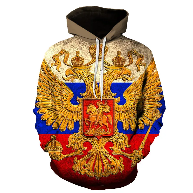 

Russian Bear Picture 3D Printed Hoodie Russian Flag Sweatshirt Men's Long-sleeved Pullover Autumn Top
