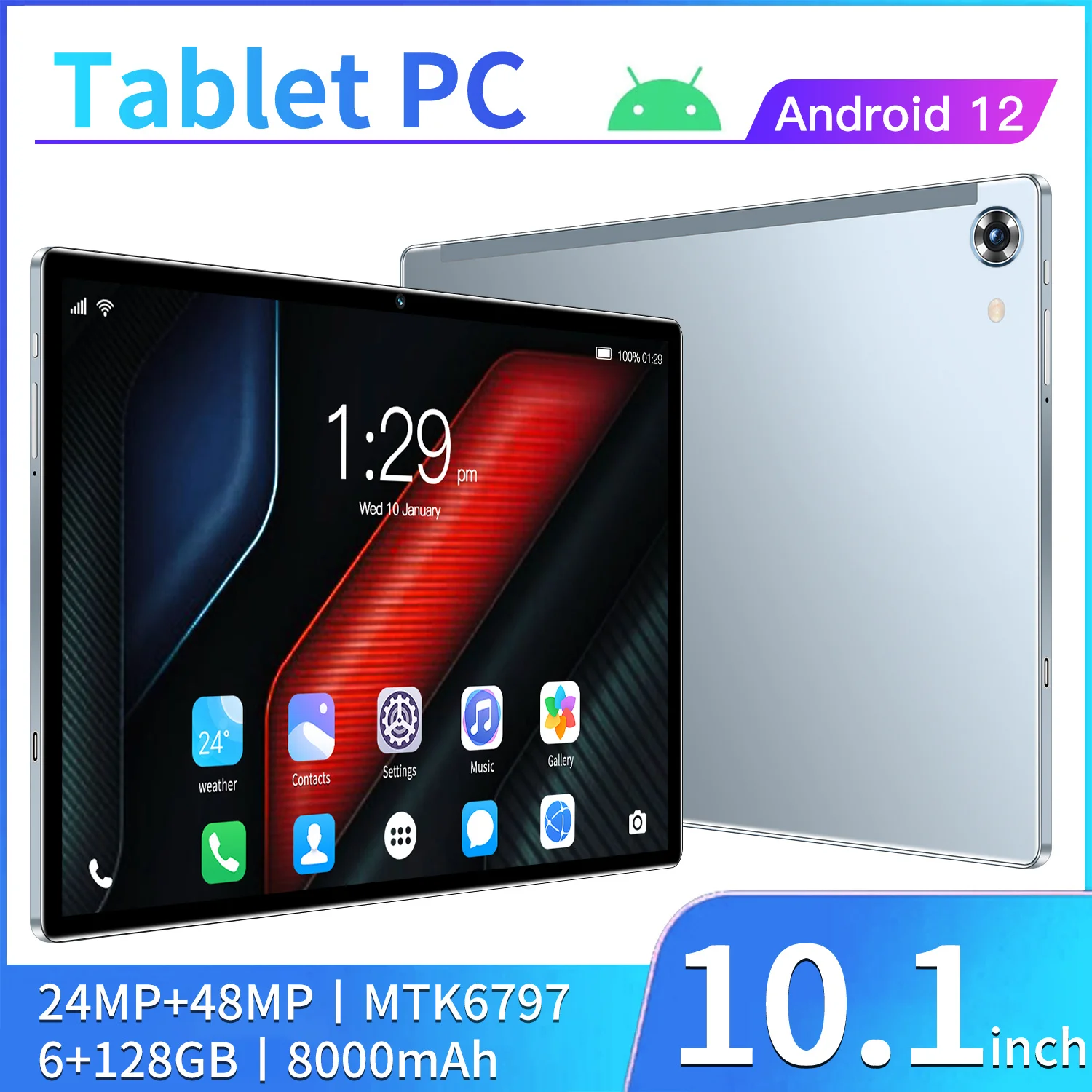 

Планшет Android 12, 10,1 дюйма, 6 ГБ, 128 ГБ, дисплей 120 Гц, 4 стереодинамика, 8000 мАч, планшет MI 5