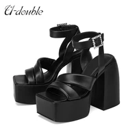 u double brand fashion women ins sandals chunky high hells thick sole platform square toe shoes dress party wedding shoes pumps