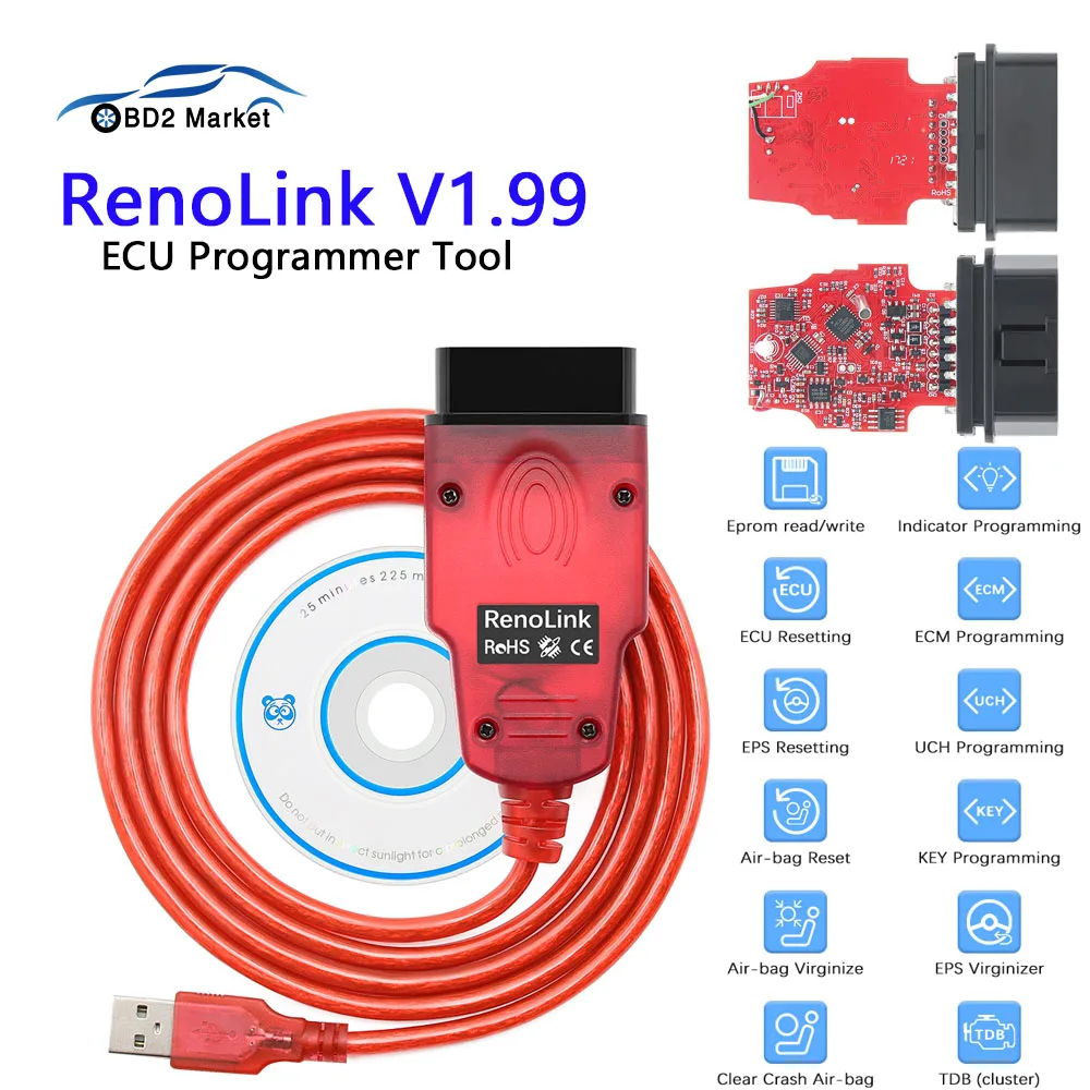 Автомобильная диагностика Renolink V1.99 V1.98 V1.94, OBD2 для Renault Dacia, ECU, ПРОГРАММАТОРЫ, сброс ключа, кодирование, UCH, подходит к приборной панели