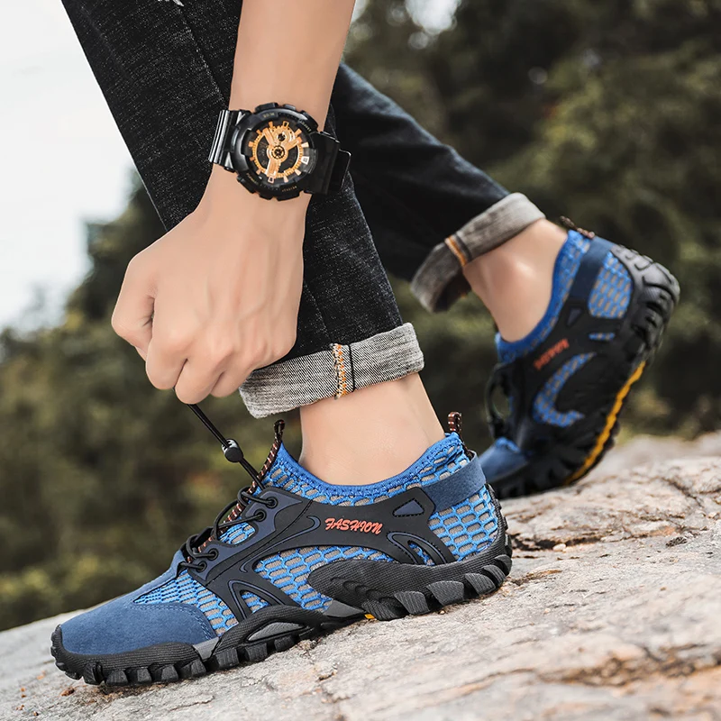 Mens Mountain Trekking Shoes Summer Mesh Breathable Men Hiking Shoes Outdoor Men Sneakers Men Sport Shoes Quick-dry Water Shoes