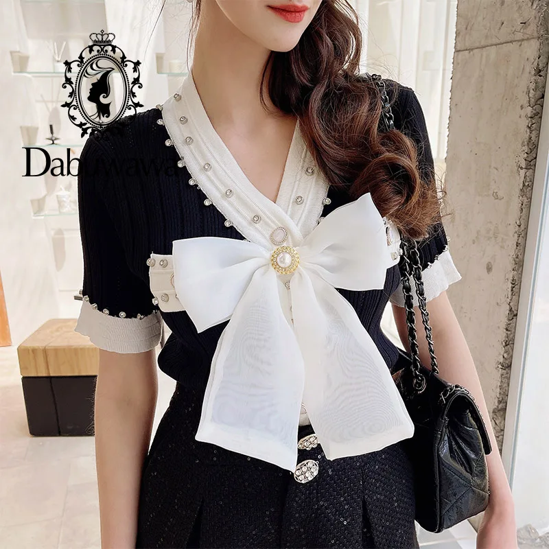 

Dabuwawa Girlish Bow V-Neck Summer Cardigan Women Casual Short Sleeve Sweater Cardigan Female Fashion Ladies Top Coats DF1BZK004