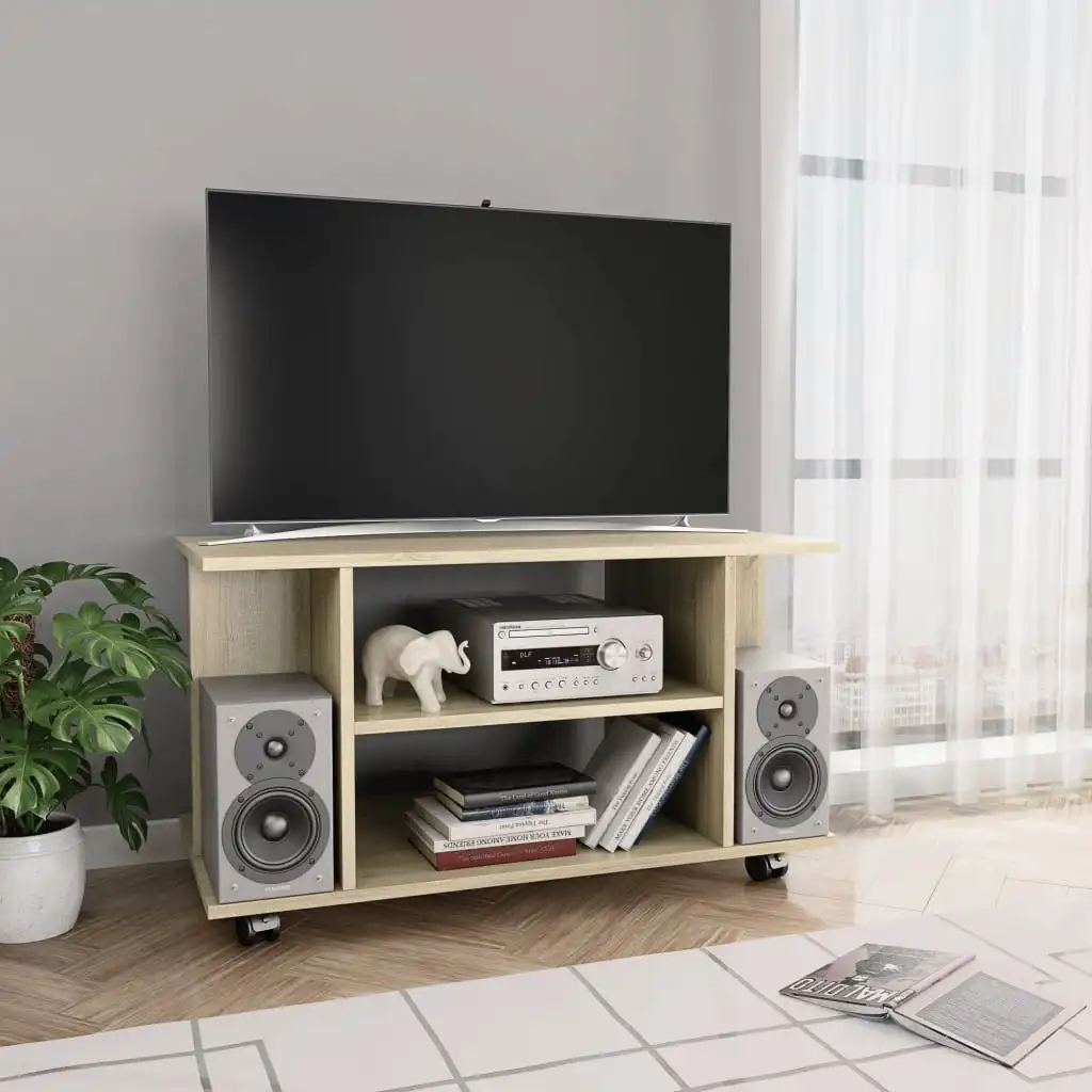 

TV Media Console Television Entertainment Stands with Castors Sonoma Oak 31.5"x15.7"x15.7" Chipboard