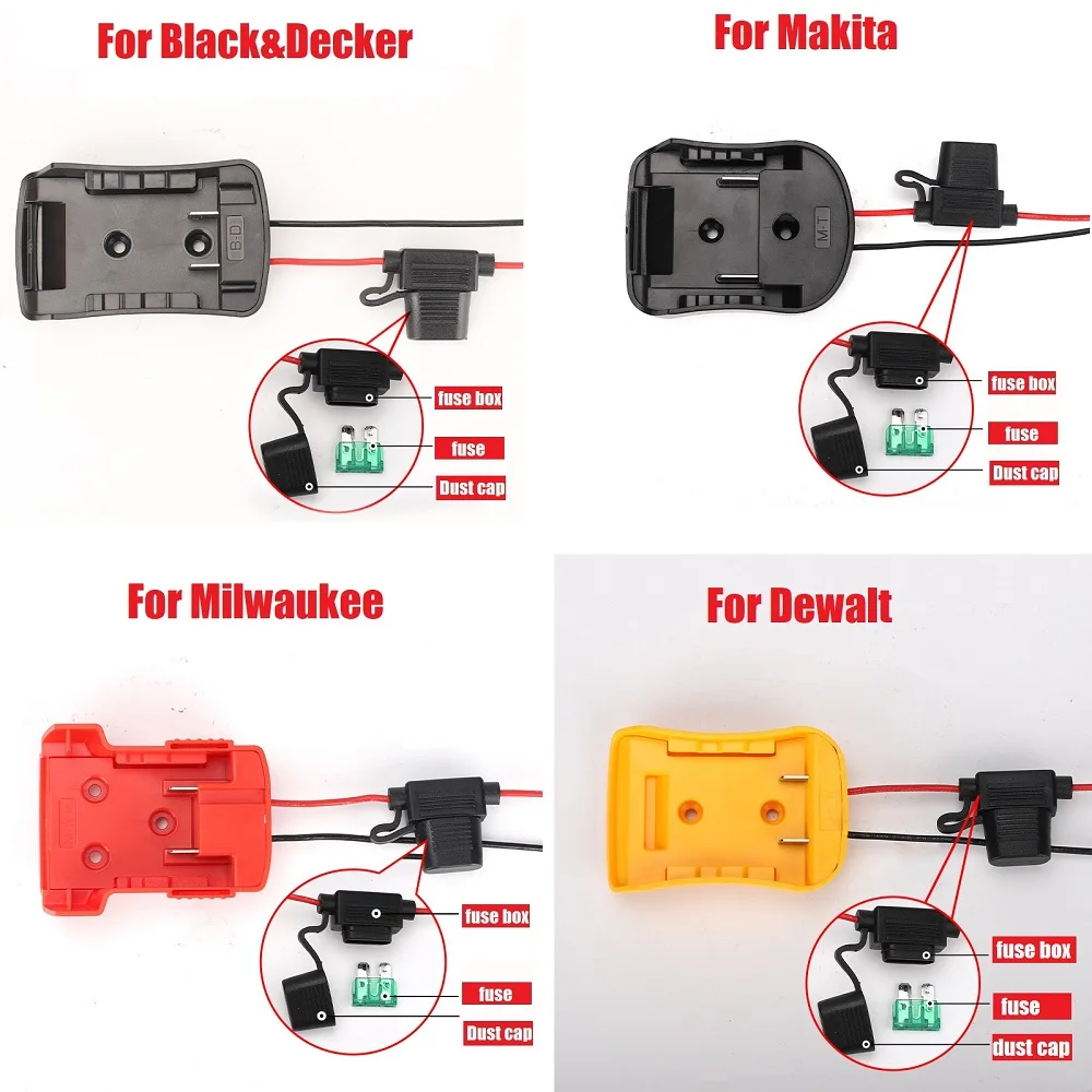 

2022 Battery Connector Adapters With Fuses For Makita/Bosch/Dewalt/Black&Decker/Milwaukee M18 18V Power Dock Holder 14 Awg Wires