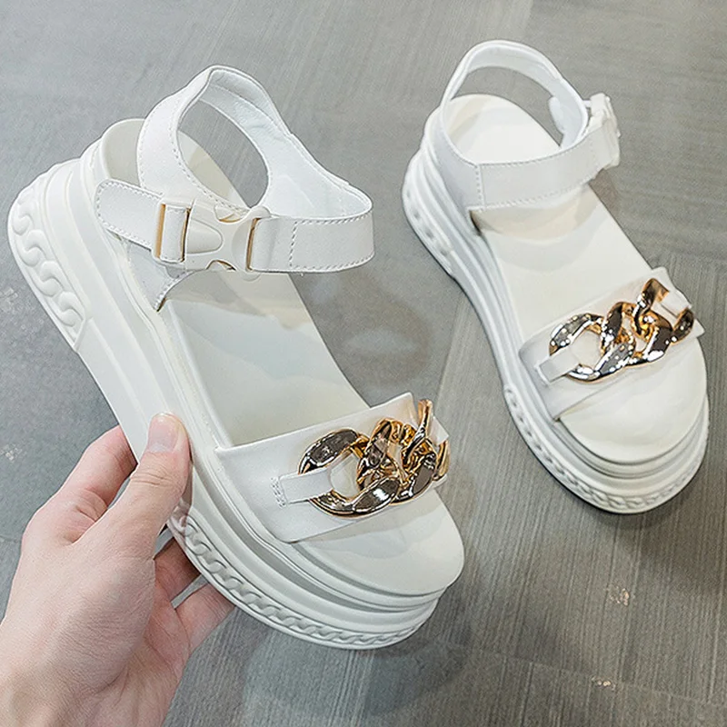 Women Sandals 7cm Platform Genuine Leather Wedge Shoes Summer Women Open Toe Sandals Beach Shoes Summer Women Fashion 2023