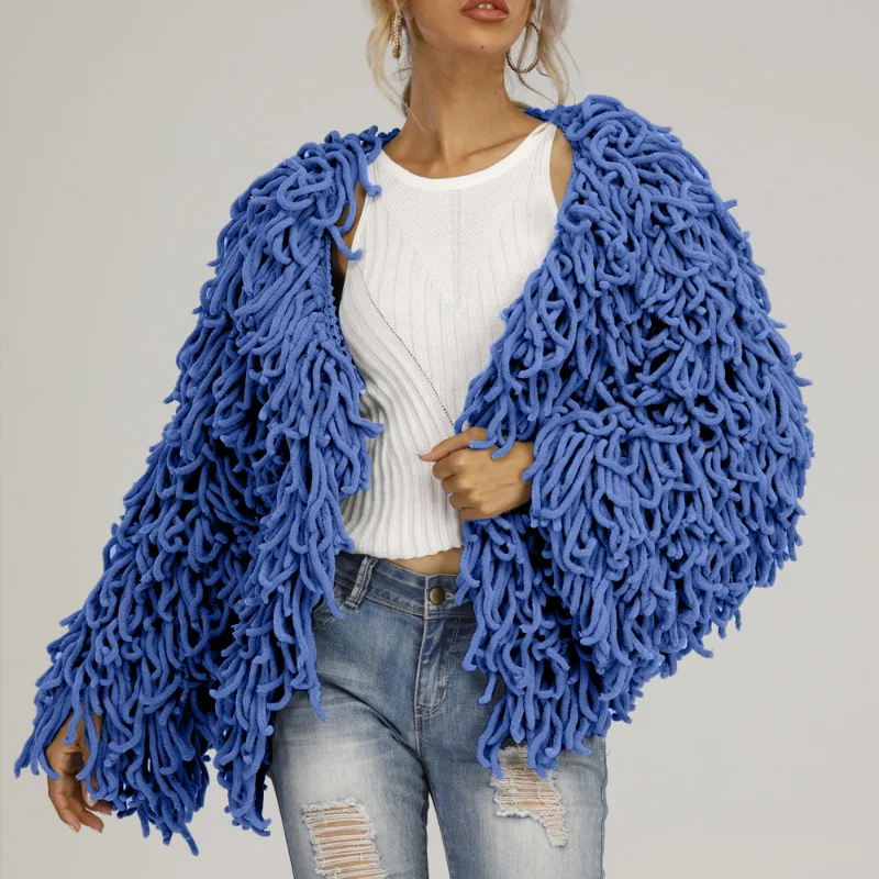 Faux Fur Coat Autumn and Winter New Wool Tassel Sweater Coat Personality Woven European and American Top Women